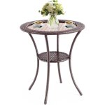 Costway table basse jardin en rotin pe, verre tremp�, cadre en fer anti - rouille, espace de rangemen ...