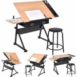 Costway - table à dessin inclinable, bureau à dessin avec tabouret, 2 grands tiroirs, porte - stylo, ... Costway - table à dessin inclinable, bureau à dessin avec tabouret, 2 grands tiroirs, porte - stylo, ...