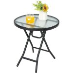Table de jardin bistro ronde pliante, avec plateau en verre tremp�, cadre en acier ?46x47, 5cm pour int�rieur ...