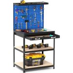 Costway - tabli atelier garage avec tagres et tiroirs 2 panneaux perfors, table de travail cadre en ...