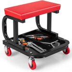 Costway tabouret roulant garage avec plateau  outils de rangement, sige de mcanicien rembourr avec ...