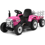 Costway - tracteur avec remorque electrique pour enfants 12 v avec tlcommande 2, 4g - 3 vitesses