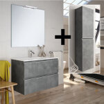Cosyneo - ensemble meuble de salle de bain 100cm simple vasque + colonne de rangement - ciment (gris) ... Cosyneo - ensemble meuble de salle de bain 100cm simple vasque + colonne de rangement - ciment (gris) ...