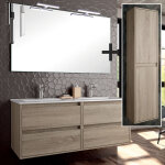 Cosyneo - ensemble meuble de salle de bain 120cm double vasque + colonne de rangement - cambrian (chne ...