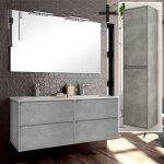 Cosyneo - ensemble meuble de salle de bain 120cm double vasque + colonne de rangement - ciment (gris) ...