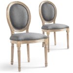 Cotecosy - lot de 2 chaises de style mdaillon louis xvi tissu gris clair