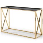 Cotecosy - console sydney en verre fum� et pieds or