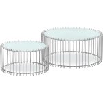 Cotecosy - ensemble de 2 tables basses rondes universe verre blanc et m�tal gris