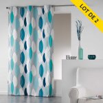 Coton d'intrieur - lot de 2 rideaux a oeillets 140 x 240 cm coton imprime leafy bleu