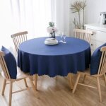 Couleur unie en coton et lin nappe ronde anti taches table � manger nappes, 140cm, bleu