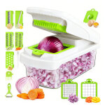 Coupe legumes multifonction et spiraliseur - d�coupe en cube - hachoir manuel pour oignons carottes concombres ...