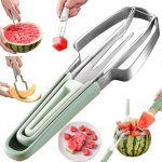 Coupe past�que 3 en 1 en acier inoxydable, trancheuse multifonction pour past�que, melon, et fruits exotiques ...