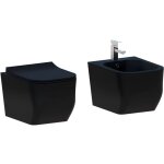 Couple de sanitaires suspendu rimless sans bride, gamme new edge de couleur noire mat avec abattant soft ...