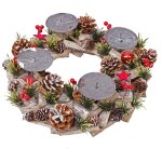 Couronne de l'avent hhg 494, d�coration, arrangement de noel, bois, rond � 33cm, sans bougies