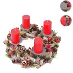 Couronne de l'avent hwc - h50, d�coration, arrangement de noel, bois, rond � 33cm avec 4 bougies rou