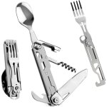 Couverts d'ustensiles de camping en plein air, couverts pliants multifonctionnels 5 en 1, ensemble de ...