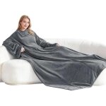 Couverture � manches grise 140�180 cm, poches, usage canap� / bureau / camping