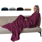 Couverture polaire plaid intgral avec manches et poche - adulte 210 x 140 cm - prune vivezen