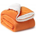 Couverture polaire sherpa orange 152x202cm, couvre - lit rversible double face, doux et chaud, en flanelle, ...
