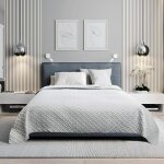 Couvre lit  motif gomtrique en microfibre, patchwork rversible douce et agrable, gris clair, 240x260cm ...
