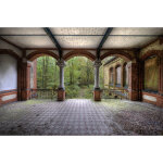 Papier peint panoramique trompe l'oeil jardin | tapisserie panoramique grise et verte vintage | papier ... Papier peint panoramique trompe l'oeil jardin | tapisserie panoramique grise et verte vintage | papier ...