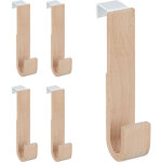 Crochet de porte, lot de 5, bois & fer, patres pour vestes & serviettes, hlp 13 x 2, 5 x 6 cm, blanc ...
