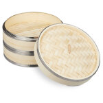 Cuiseur vapeur bambou, 2 niveaux, anneaux en mtal, panier asiatique, riz, dimsum, lgumes,  24 cm, ...