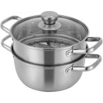 Cuiseur vapeur et casserole en acier inoxydable argenté, rond, 2 niveaux, 0. 26 gallons, adapté à gaz, ... Cuiseur vapeur et casserole en acier inoxydable argenté, rond, 2 niveaux, 0. 26 gallons, adapté à gaz, ...