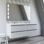 Arlequin - meuble double vasque 140 cm avec miroir prestige - vasque blanc - traverses gris Arlequin - meuble double vasque 140 cm avec miroir prestige - vasque blanc - traverses gris