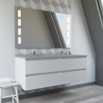 Arlequin - meuble double vasque 140 cm avec miroir prestige - vasque gris - traverses blanc Arlequin - meuble double vasque 140 cm avec miroir prestige - vasque gris - traverses blanc