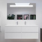 Meuble double vasque 140 cm rosaly avec miroir elgance ht80 - blanc - vasque en rsine