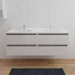 Meuble double vasque arlequin 140 cm - vasque blanc - traverses gris