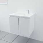 Meuble salle de bain suspendu 60 cm proline - blanc - plan vasque en r�sine