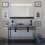 Meuble structura 120 cm avec deux vasques à poser et miroir led etal - gris Meuble structura 120 cm avec deux vasques à poser et miroir led etal - gris