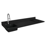 Plan de travail monobloc planiquartz avec vier - 180 cm - nero - vier  gauche - plaque de cuisson ...
