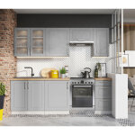 Pegane - cuisine compl�te nela 7 �l�ments couleur gris mat - longueur 180 / 240 cm