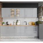 Pegane - cuisine complte nela 8 lments couleur gris mat - longueur 260 cm
