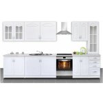 Tendencio ? cuisine �quip�e 3m dina blanche ? rev�tement avec moulures ? emplacement central pour gazini�re ...
