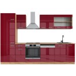 Vicco - cuisine r - line, bordeaux brillant / chne dor, 300 cm sans plan de travail