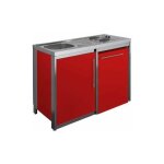Moderna - cuisinette avec plaque et rfrigrateur metalline 120cm, thermolaqu carmin