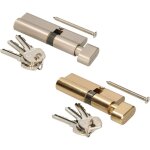 Cylindre de serrure 30 / 30 en nickel avec bouton - serrure � cylindre profil� - serrure de s�curit� ...