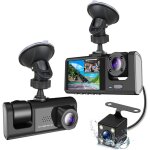 Dash cam 3 camras 1080p + 720p + 480p avant et arrire intrieur, enregistrement vido du rtroviseur ...