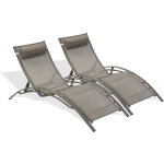 Dcb garden - cl76 - lot de 2 bains de soleil en aluminium et toile plastifie cappuccino