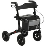 D�ambulateur 4 roues pliable, rollator en aluminium l�ger, si�ge rembourr�, dossier, poign�e r�glable, ...