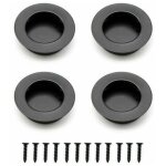 Debuns - 4 pi�ces poign�e de porte coulissante poign�e encastrable ronde pour tiroirs armoires - noir. ...