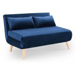 Deco in paris - banquette convertible 2 places en velours bleu tonka