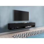 Deco in paris - meuble tv suspendu 2 portes 2 niches noir romane xxl - 180 cm