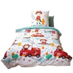 C�t� d�co - parure de lit enfant pompier - 100% coton adouci 57 fils