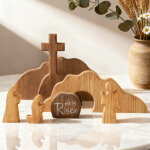 D�coration de p�ques sc�ne tombe vide, figurines r�surrection de j�sus avec croix en bois, ornement religieux ...