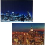 Dcoshop26 - lot de 2 tableaux led sur toile tableau lumineux mural 40x60 cm minuterie skyline new york ...